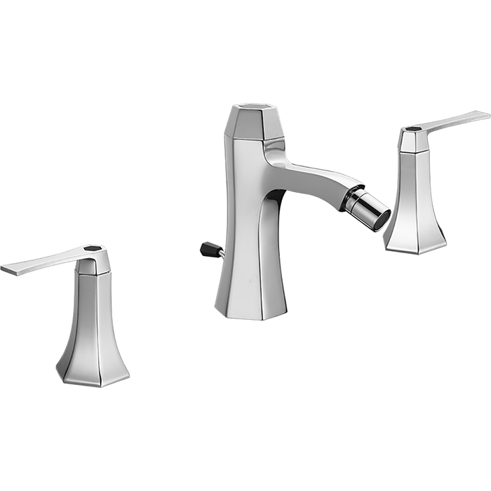 CISAL Cherie Смеситель для биде на 3 отверстия с донным клапаном, цвет: хром/черный матовый