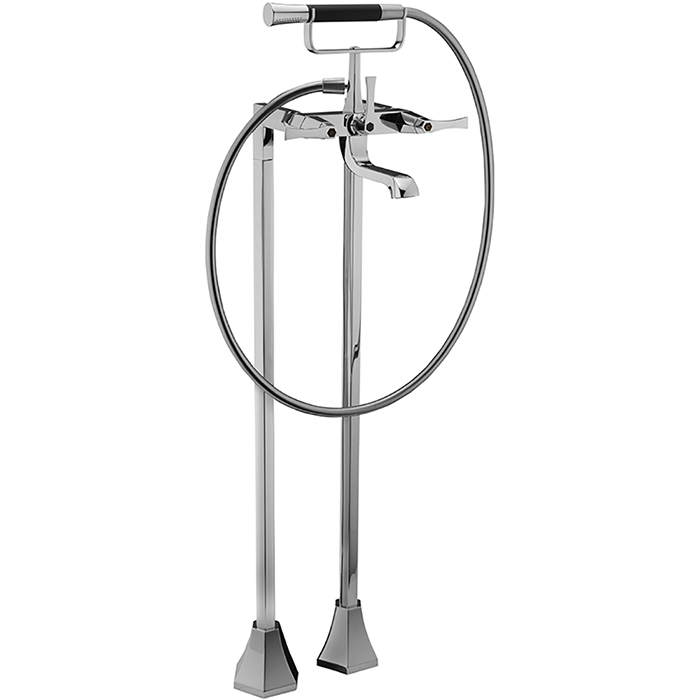 CISAL Cherie Напольный смеситель двухвентильный для ванны с ручной лейкой, держателем и шлангом 150 см, цвет: хром/черный матовый