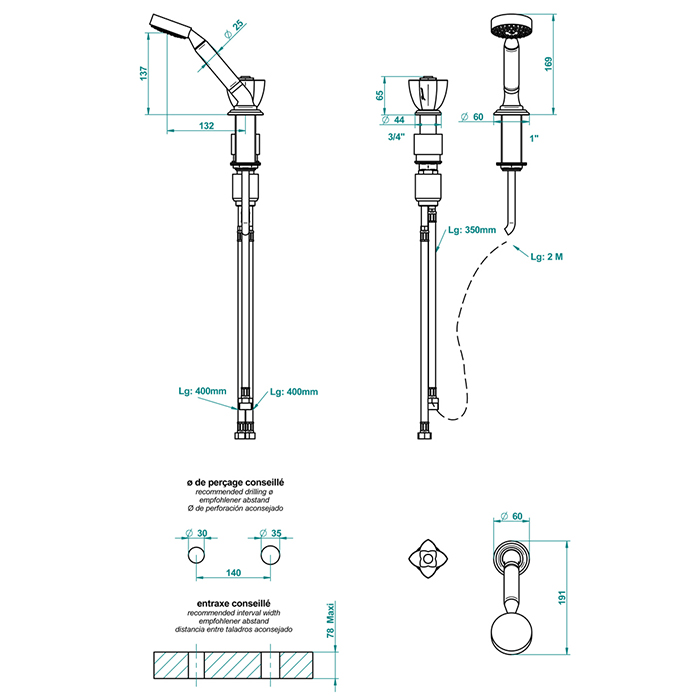 THG Petale de Cristal rouge Ручной душ на борт ванны, 2 отв., цвет: золото/красный хрусталь