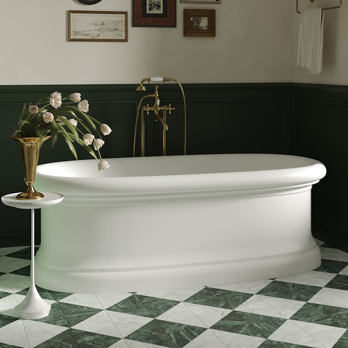 Salini Opera Ванна 180х90х60см., отдельностоящая, S-Stone, с донным клапаном "Up&Down", сифоном, слив-переливом, опорами, цвет: белый матовый