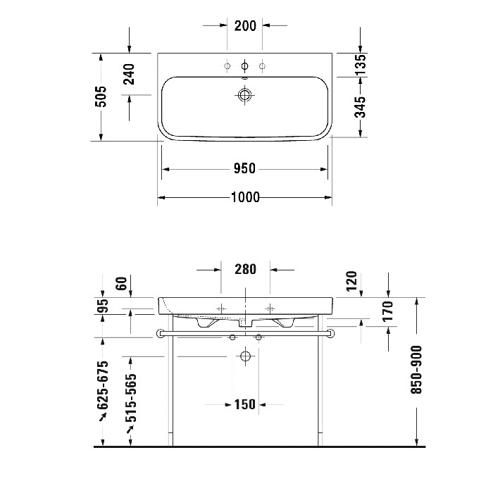 Duravit Happy D.2 Раковина 100x50.5 см, без отв., с переливом, шлифованная, цвет: белый