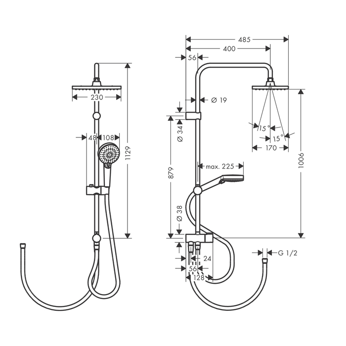  Hansgrohe Vernis Shape Душевая стойка с верхним душем 230 1jet Reno EcoSmart, цвет: хром 