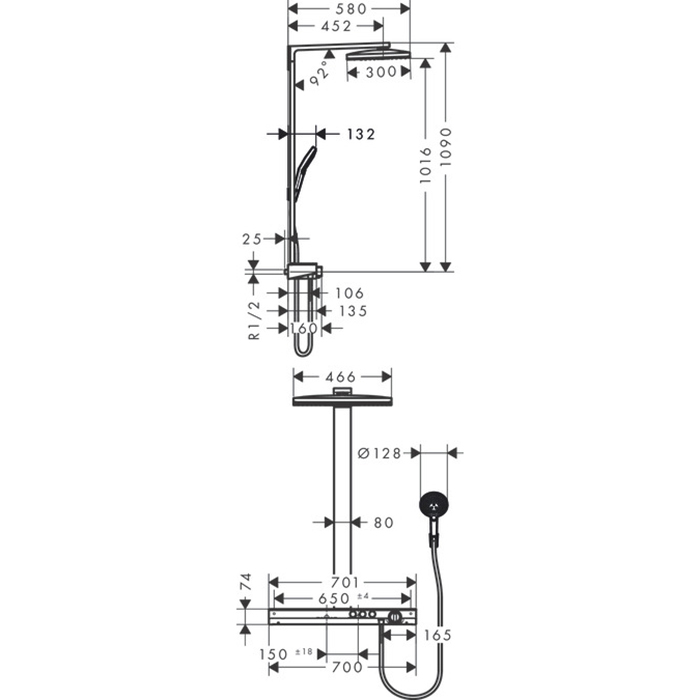 Hansgrohe Rainmaker Select 460 Showerpipe, Душевая стройка, с термостатическим смесителем, верхний душ 46х30см., цвет: хром