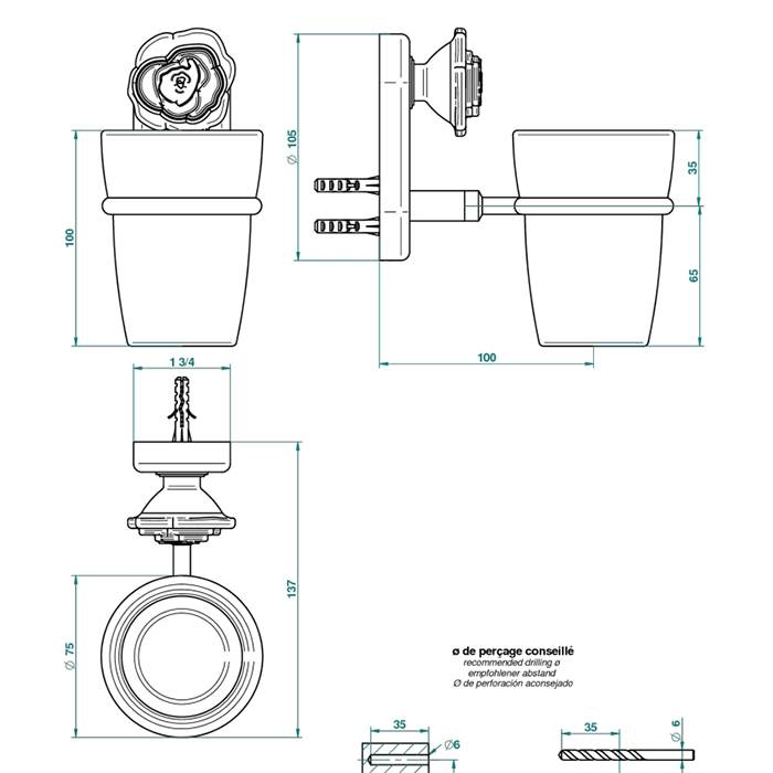 THG Rose Стакан, подвесной, цвет: золото/розовый