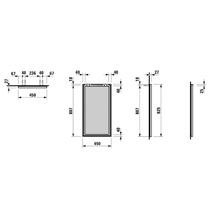 Laufen Frame 25 Зеркало 45x82.5см., с алюминиевой рамой, цвет: хром