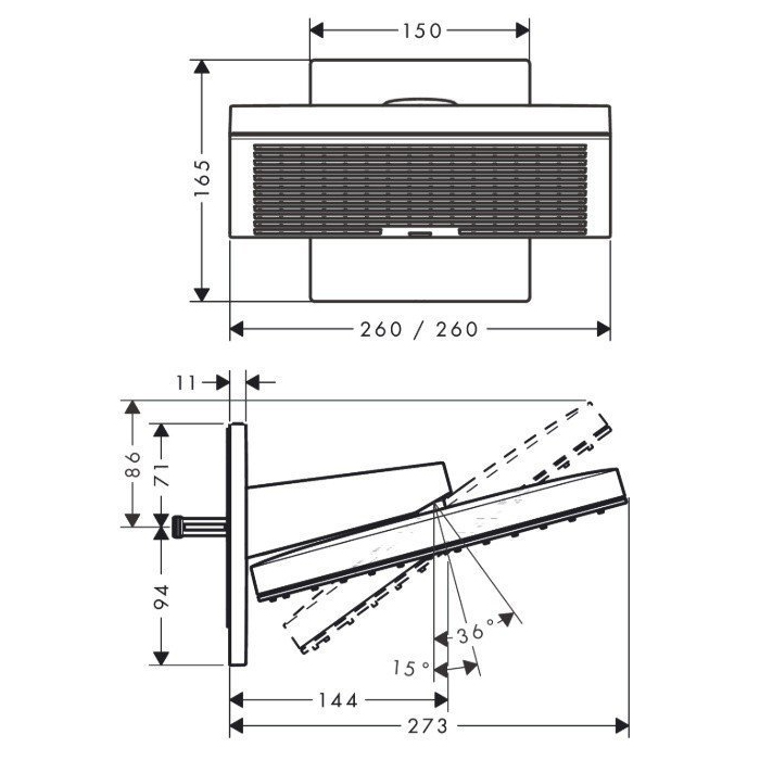Hansgrohe Pulsify E Верхний душ 26х26см., настенный, цвет: хром
