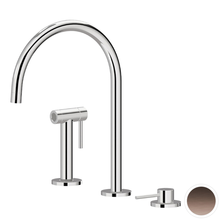 Newform N21 Смеситель для кухни, 3 отв., с ручным душем, цвет: PVD Brushed c. Bronze