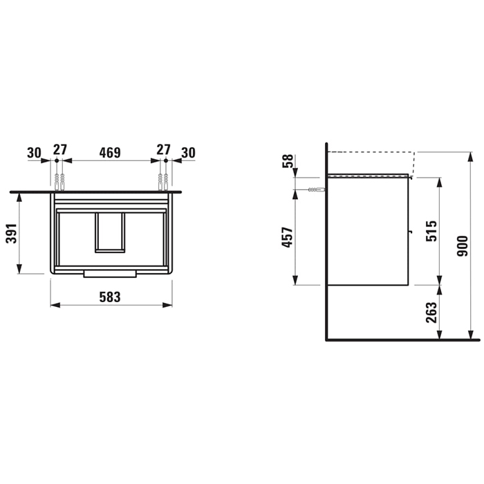Laufen Base База с раковиной, 58.5х39х53см, с 2 ящиками, подвесная, покрытие LLC, цвет: белый глянцевый