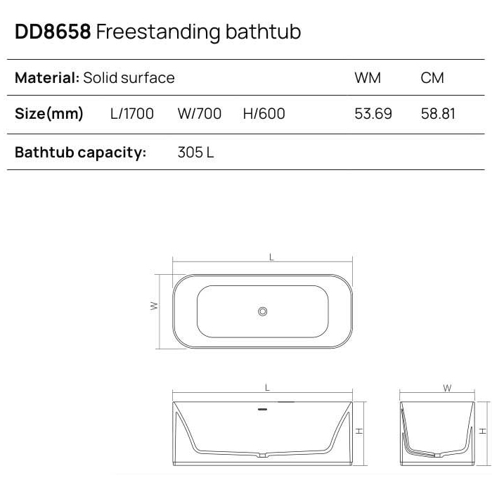 Dea Design Soul Ванна 170х70х60см., отдельностоящая, Solid Surface, цвет: Black №16