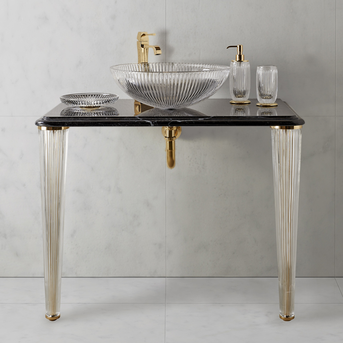 3SC Elegance Консоль 70х54хh97см с раковиной EL11, топ-мрамор grigiobardiglio, сифон, напольная, цвет: золото 24к. Lucido