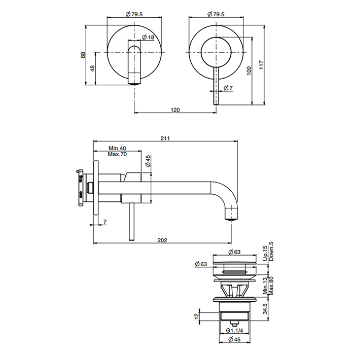 Fima Carlo Frattini Spillo Up Cмеситель для раковины, встраиваемый, излив: 20см., цвет: золото