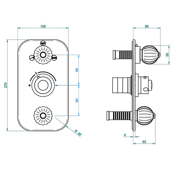 THG Mandarine metal Смеситель для душа встраиваемый, термостатический, с переключателем на 2 положения и запорн вентил, внешн часть, цвет: хром/золото