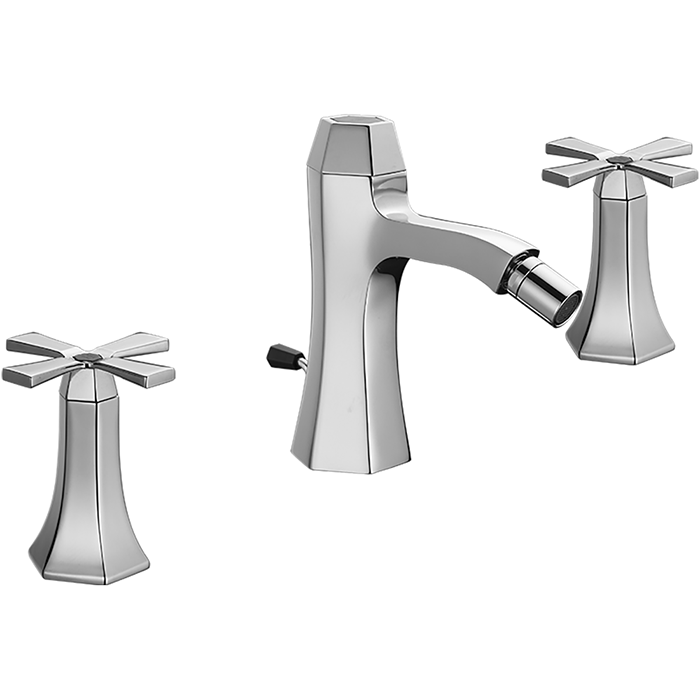 CISAL Cherie Смеситель для биде на 3 отв. с донным клапаном, цвет: хром/черный матовый