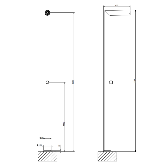 Gessi Outdoor Душевая стойка, для установки на улице, напольная, на 1 выход, без ручки и верхнего душа, цвет: Steel Brushed