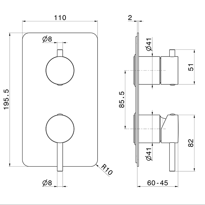 Newform X-Way Смеситель для душа, встраиваемый, 2 потока, внешняя часть, цвет: copper satin