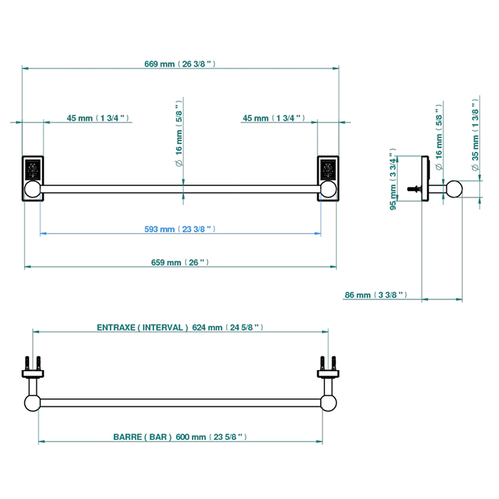 THG Métropolis à manettes cristal clair Полотенцедержатель 60см, подвесной, цвет: хром/прозрачный хрусталь