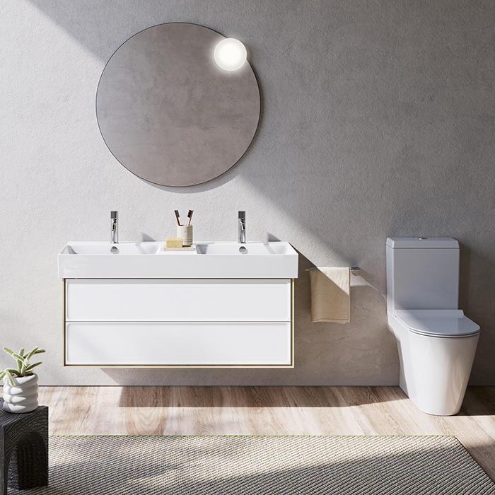 Catalano Premium Раковина 120x47см двойная, с 2 отв., цвет: белый глянцевый