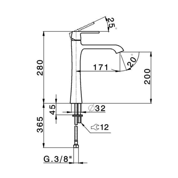 Cisal Cherie Смеситель однорычажный для раковины на 1 отверстие, высота излива 200мм, без донного клапана, цвет золото/черный