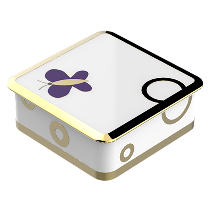THG CAPUCINE MAUVE DECOR OR Коробка для таблеток керамическая, квадратная 55х55 мм., настольная, декор золото/лиловый, цвет: белый