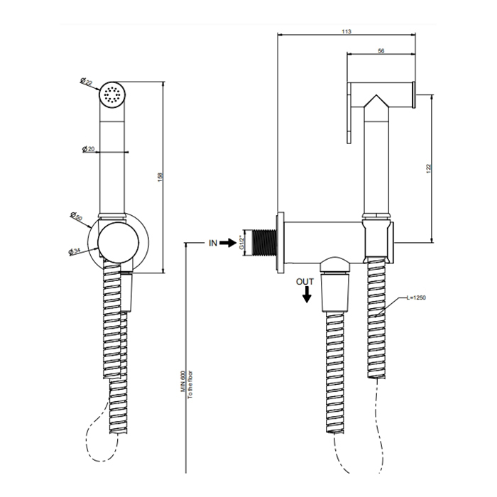 Gessi Tradizione Гигиенический душ, настенный, цвет: Black Metal Brushed PVD