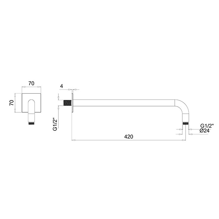 Almar Arms Кронштейн для верхнего душа, настенный 42см., с квадратным отражателем, цвет: латунь брашированная PVD