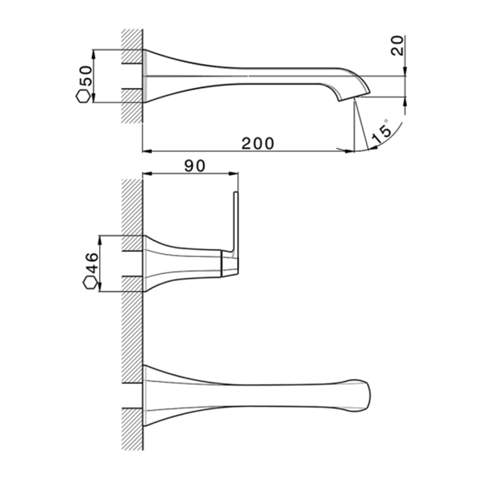 Cisal Cherie Смеситель для раковины, на 3 отв., встраиваемый, излив: 20см, внешняя и внутренняя части в комплекте, цвет: хром/черный матовый