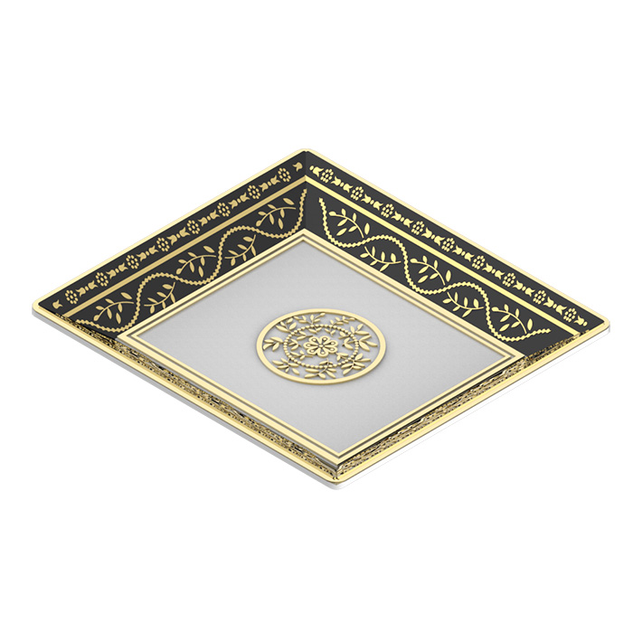 THG MARQUISE NOIR DECOR OR Поднос керамический 171х154 мм., настольный, middle size, декор черный/золото, цвет: белый
