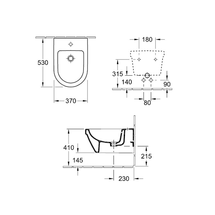 Villeroy&Boch Architectura Биде подвесное 37х53х26.5см., 1 отв., цвет: альпийский белый