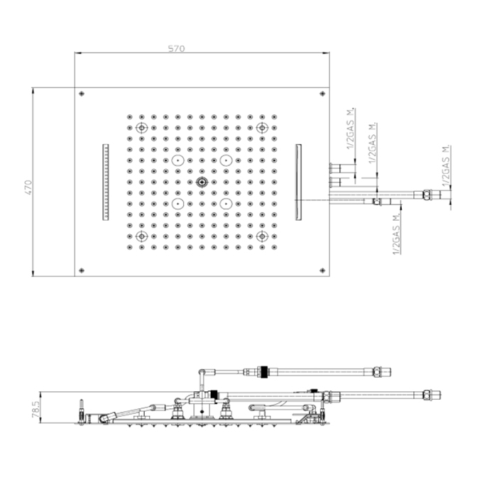 BOSSINI DREAM/4 Верхний душ 570x470 мм, с 4 LED RGB, 4 режима (дождь, каскад, водопад, туман) блок питания/управления, Cromoterapia, цвет: черный мат