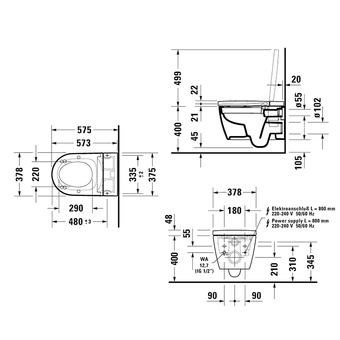 Duravit Starck F Комплект : унитаз 650001 с сиденьем SensoWash с защитным устройством в соответствии с EN 1717, цвет белый