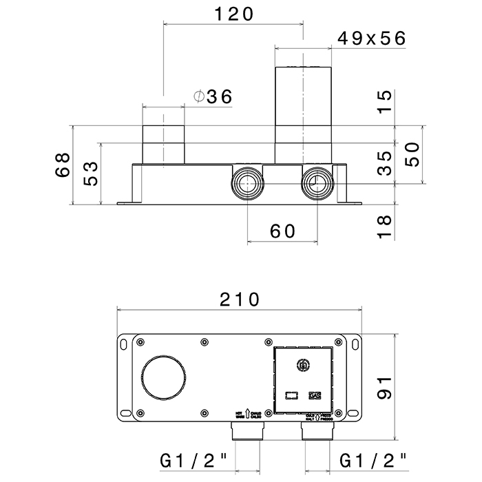 Newform Ergo Q Внутренняя часть смесителей настенного монтажа без донного клапана