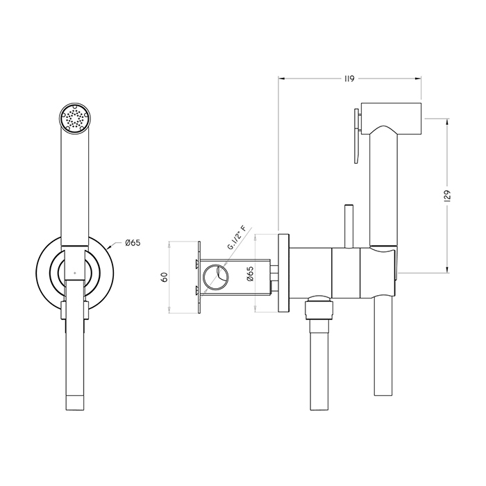 HUBER Shower Гигиенический душ со шлангом 120 см,вывод с держателем и встроенный прогрессивный картридж, цвет: никель полированный