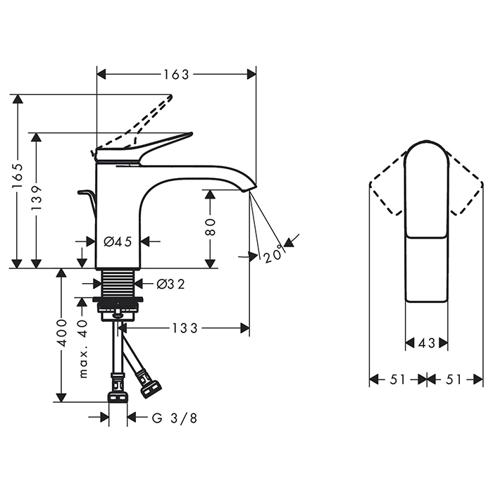 Hansgrohe Vivenis Смеситель для раковины, на 1 отв., с донным клапаном, цвет: хром