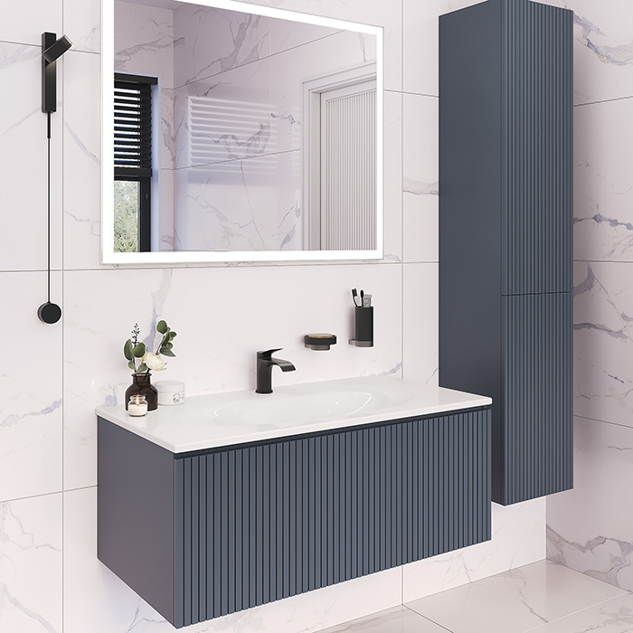 TW Shape комплект подвесной мебели 100х50см, с раковиной, с 1 выдвиж. ящиком с механизмом push-to-open, цвет: серый матовый RAL7016