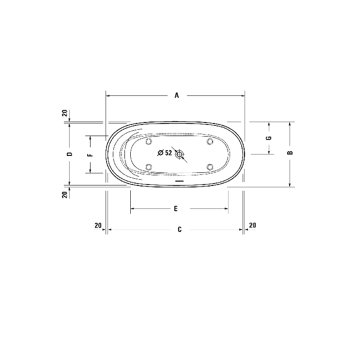 Duravit Cape Cod Ванна 1650x780х630 мм., отдельностоящая, с  бесшовной панелью и ножками, с специальным сливом-переливом, DuraSolid® A, цвет: белый