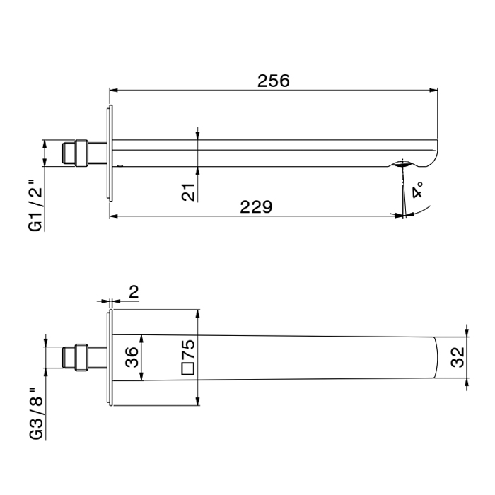 Newform Haka Излив для раковины 22.9см., настенный, с подключением на 1/2”, цвет: PVD brushed stainless steel