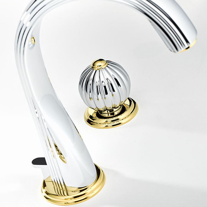  THG  Mandarine metal Смеситель для раковины на 3 отверстия, с донным клапаном, цвет: хром/золото