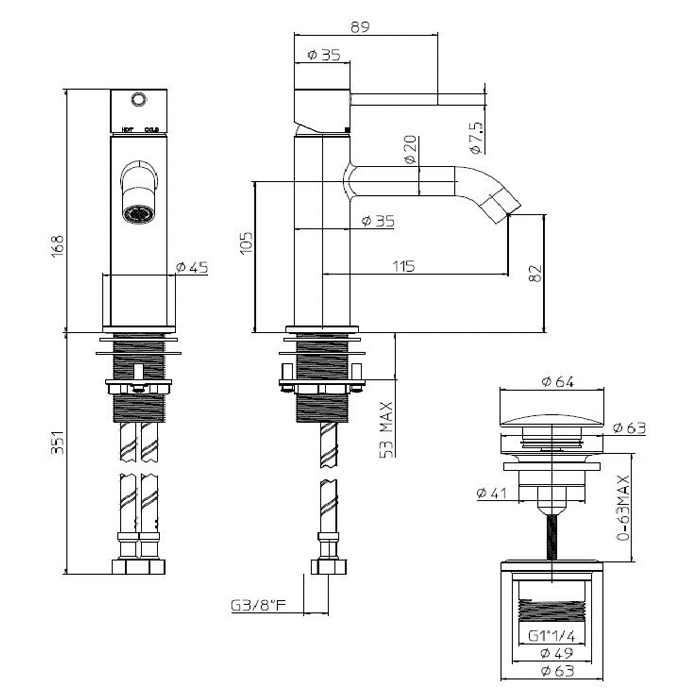 Bossini Teo M Смеситель для раковины, 1 отв., с донным клапаном, цвет: Brushed bronze matt