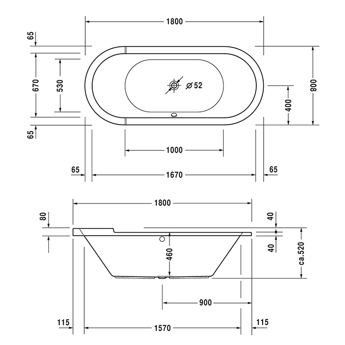 Duravit Starck Ванна 180x80x52см., гидромассажная, встраиваемая, с двумя наклонами для спины, с ножками и сливом-переливом, цвет: белый