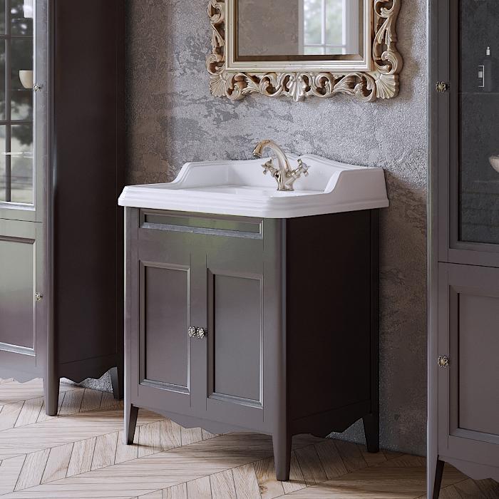 TW Veronica, База с раковиной Simas AR834bi x1 73x54см с 1отв. под смеситель , 2 расп. дверки, доводч. Blum, ручки: Riflesso бронза, напольная, Цвет: grigio