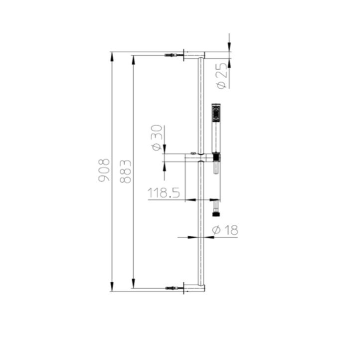 Bossini Nobu Душевая штанга из нержавеющей стали Ø 18 мм х 90 см с ручным душем Zen Inox и шлангом Cromolux 175 см наконечникам. цвет: нержавеющая сталь