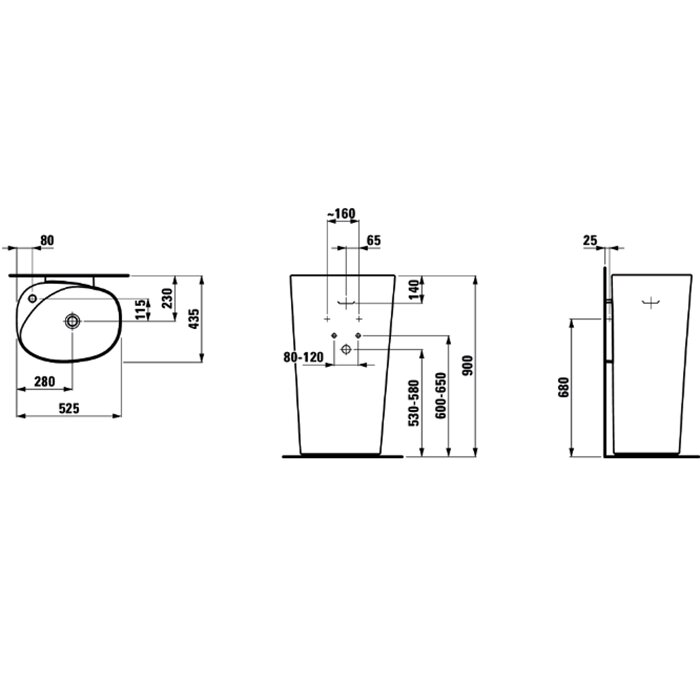 Laufen Palomba Раковина 52.5х43.5х90 см, без отв., напольная, цвет: белый