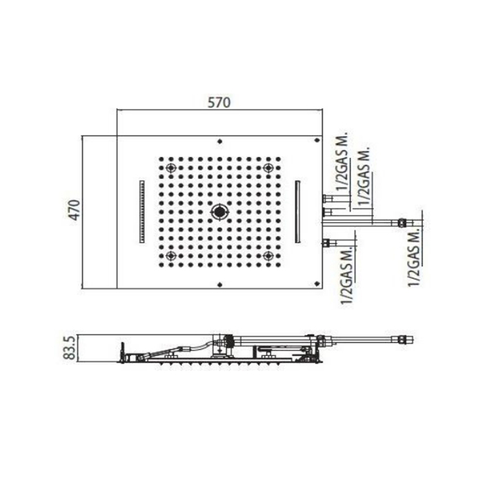 BOSSINI DREAM/4 Верхний душ 570 x 470 мм, 4 режима (дождь, каскад, водопад, моноструя), с 4 LED (белый), блок питания/управления, цвет: хром