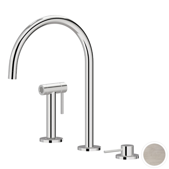 Newform N21 Смеситель для кухни, 3 отв., с ручным душем, цвет: Brushed nikel