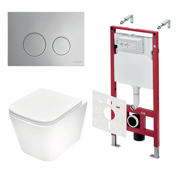 TECEspring Base Комплект: унитаз модель S, инсталяция, панель смыва LT с круглыми кнопками, цвет: белый / хром глянцевый