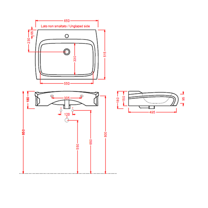 Artceram/Hidra HI-LINE Раковина 60х50 см, 1 отв., подвесная/накладная, цвет: белый