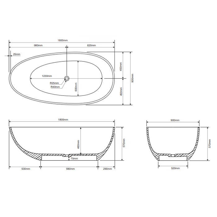 Dea Design Modern Ванна 180х90х57см., отдельностоящая, цвет: brown copper