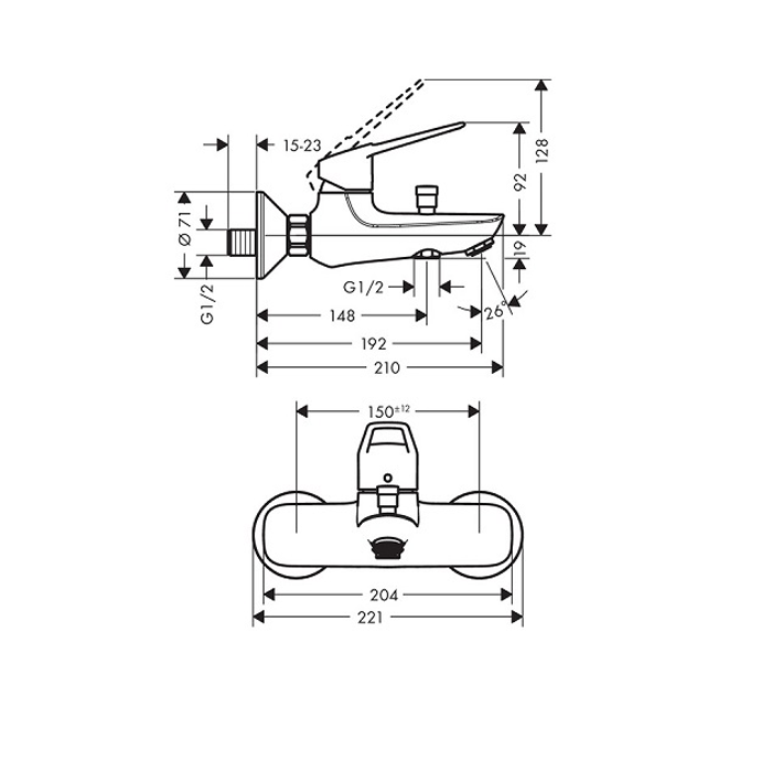 Hansgrohe Novus Loop  Однорычажный смеситель для ванны, с рукояткой-петлей, внешний монтаж, хром