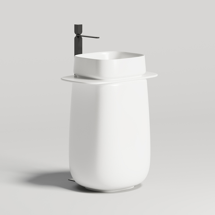 Salini Oriente Totem Раковина напольная, 70х49х90см, S-Sense, декор.накладка на слив, выпуск, сифон, цвет: белый глянцевый