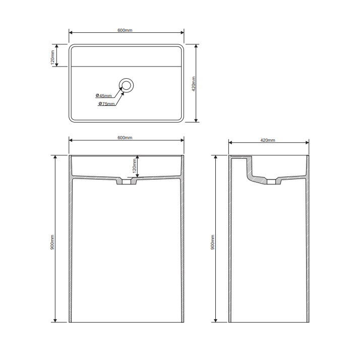 Dea Design Раковина 60х42х90см., напольная, без отв., цвет: grey